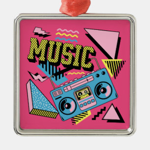 Retro style music boombox design metal tree decoration