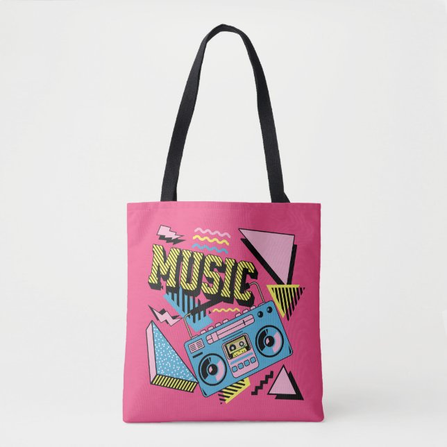 Retro style music boombox design tote bag (Front)