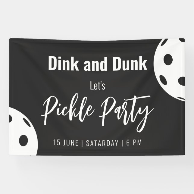 Retro Style Neon Black Themed Pickleball Birthday Banner (Horizontal)