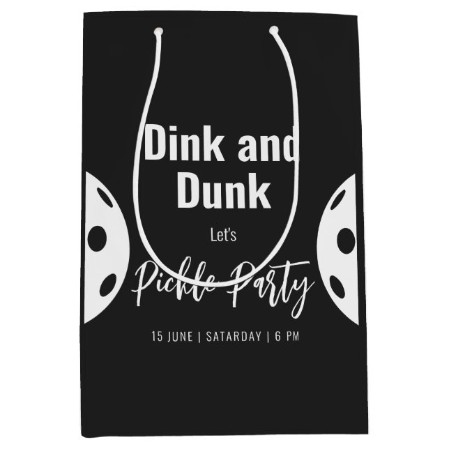 Retro Style Neon Black Themed Pickleball Birthday Medium Gift Bag (Front)