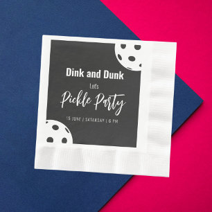 Retro Style Neon Black Themed Pickleball Birthday Napkin