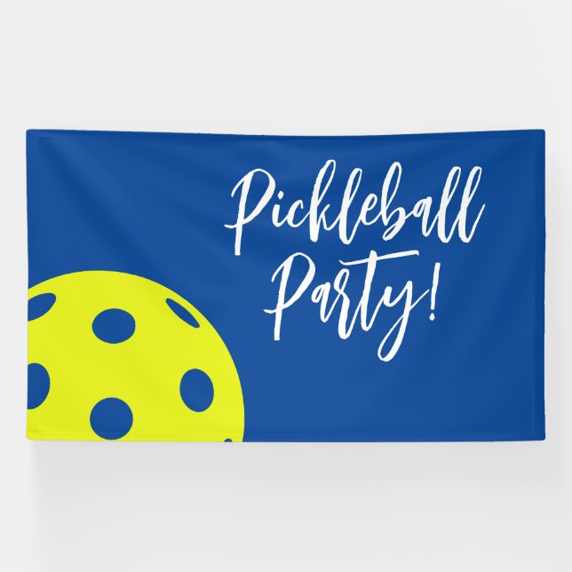Retro Style Neon Blue Themed Pickleball Birthday Banner (Horizontal)