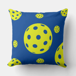 Retro Style Neon Blue Themed Pickleball Birthday Cushion