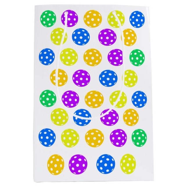 Retro Style Neon Blue Themed Pickleball Birthday Medium Gift Bag (Front)