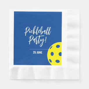 Retro Style Neon Blue Themed Pickleball Birthday Napkin