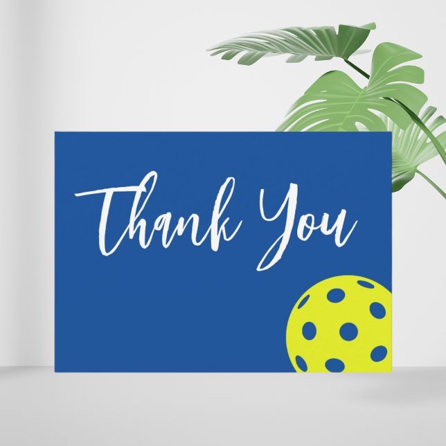 Retro Style Neon Blue Themed Pickleball Birthday Thank You Card (Creator Uploaded)