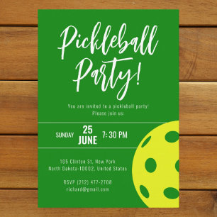Retro Style Neon Green Themed Pickleball Birthday Invitation