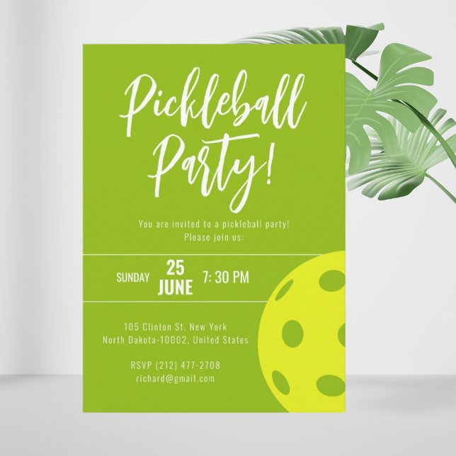 Retro Style Neon Lime Themed Pickleball Birthday Invitation (Creator Uploaded)