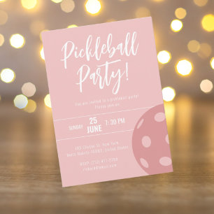 Retro Style Neon Pink Themed Pickleball Birthday Invitation