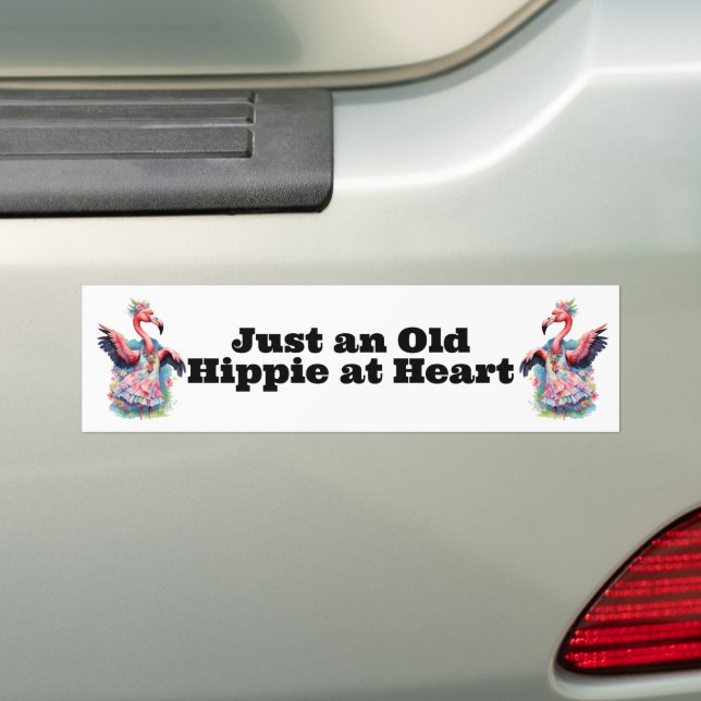 Retro Style Old Hippie at Heart Dancing Flamingo  Bumper Sticker (On Car)