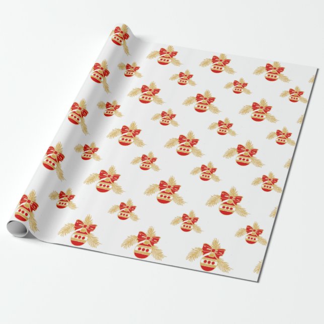Retro style ornaments in gold and red wrapping paper (Unrolled)