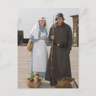 Retro style picture with nurse and soldier postcard