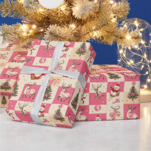 Retro Style Pine Tree and Santa Wrapping Paper