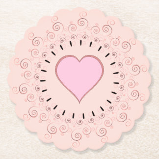 Retro Style Pink Heart Paper Coaster
