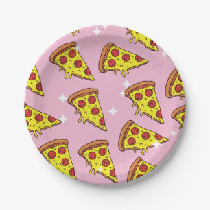 Retro Style Pizza Slices Seamless Pattern Paper Plate