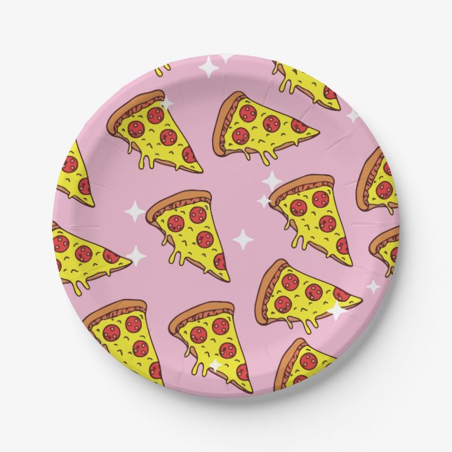 Retro Style Pizza Slices Seamless Pattern Paper Plate (Front)