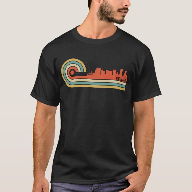 Retro Style Portland Oregon Skyline T-Shirt (Front)