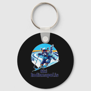Retro style racoon skiing in indianapolis indiana key ring