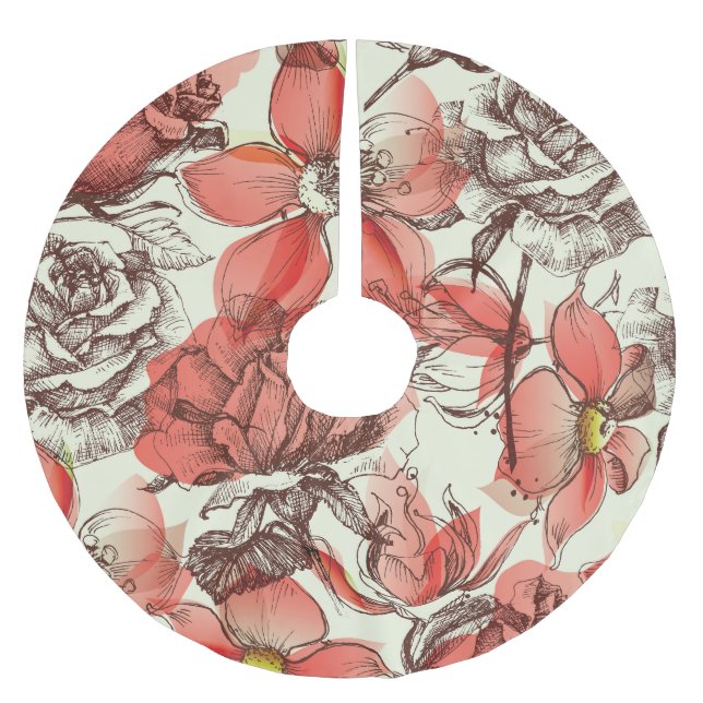 Retro Style Red Roses Pattern Brushed Polyester Tree Skirt (Front)