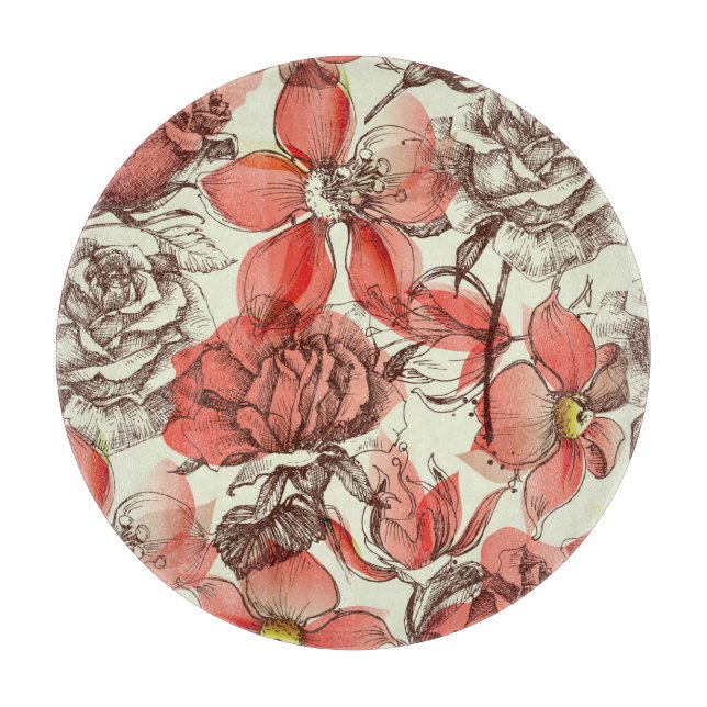 Retro Style Red Roses Pattern Cutting Board (Front)