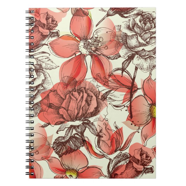 Retro Style Red Roses Pattern Notebook (Front)