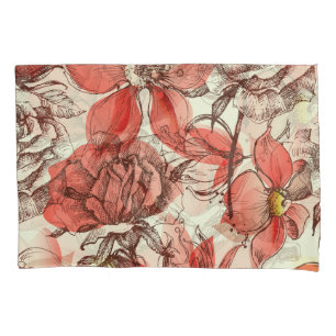 Retro Style Red Roses Pattern Pillowcase