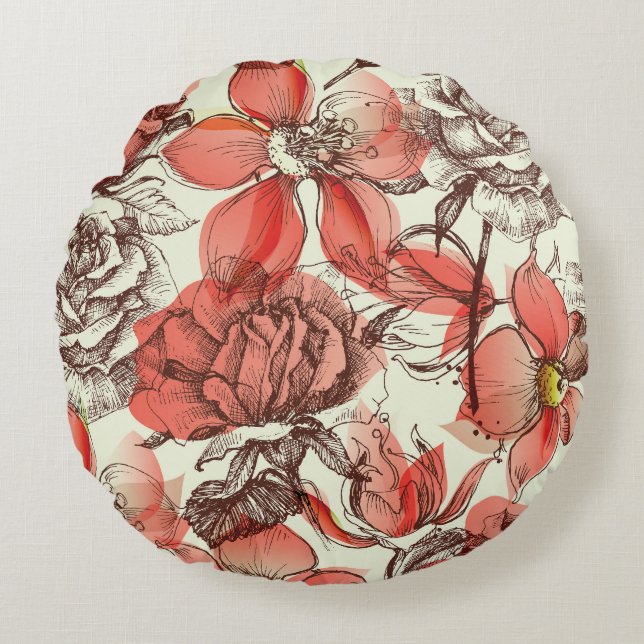 Retro Style Red Roses Pattern Round Cushion (Front)
