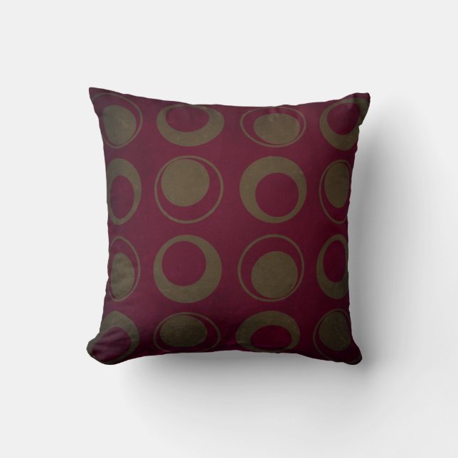 Retro style sage circles on burgundy background cushion (Front)