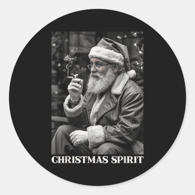 Retro Style Santa Claus Smoking Cigarette Christma Classic Round Sticker (Front)