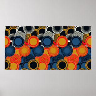 retro style seamless pattern geometric circles in  poster