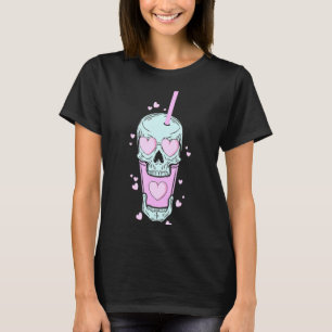 Retro Style Skull Skeleton Latte Coffee C Valen  T-Shirt