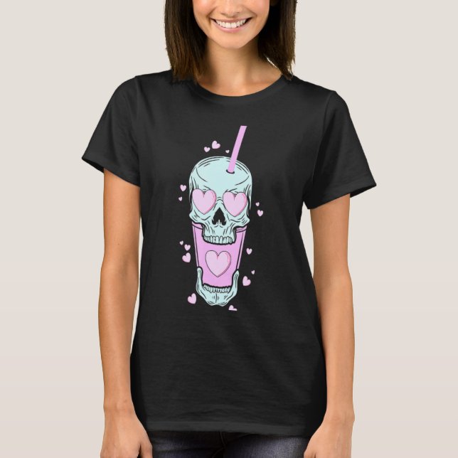 Retro Style Skull Skeleton Latte Coffee C Valen  T-Shirt (Front)