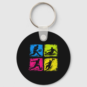 Retro Style Soccer Player Collage Boys Kids Men Co Key Ring