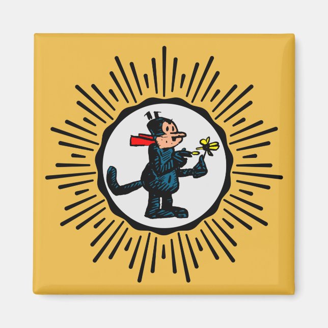 Retro-Style Starburst Cartoon Cat Square Magnet (Front)