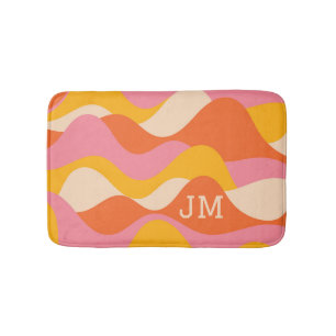 Retro style stormy waves  bath mat