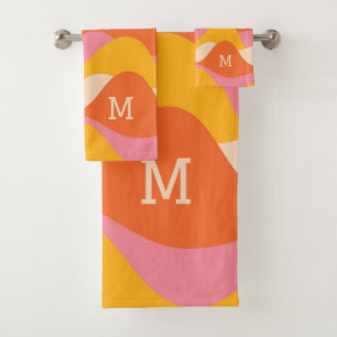 Retro style stormy waves bath towel set