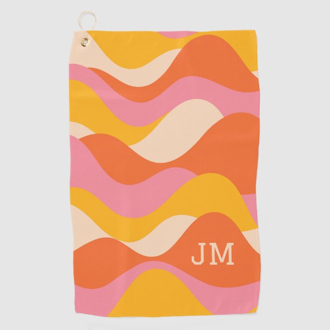 Retro style stormy waves golf towel (Front)