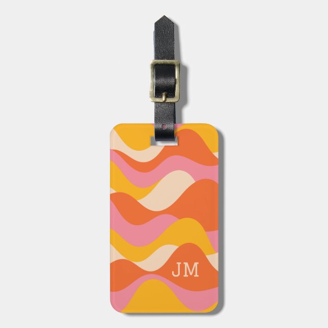 Retro style stormy waves luggage tag (Front Vertical)