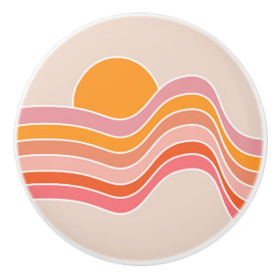 Retro style sunrise illustration ceramic knob