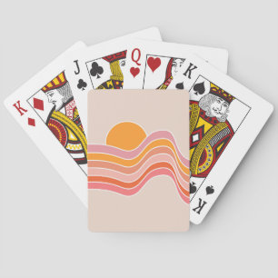 Retro style sunrise illustration playing cards