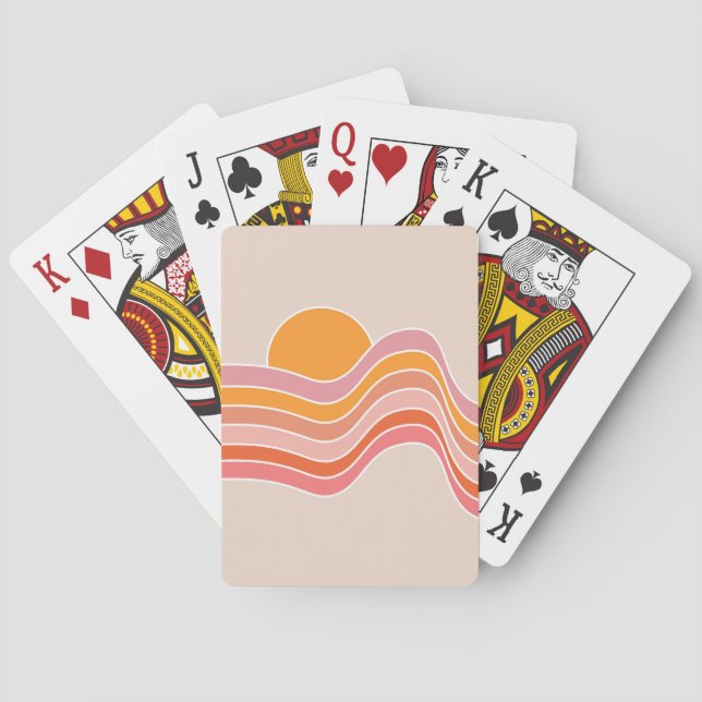 Retro style sunrise illustration playing cards (Back)