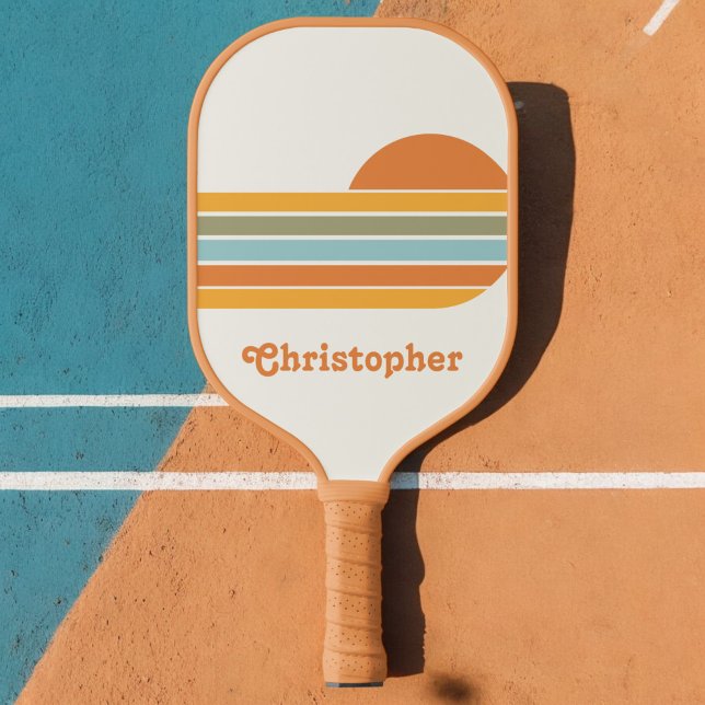 Retro Style Sunrise Pastel Rainbow script name Pickleball Paddle (Creator Uploaded)