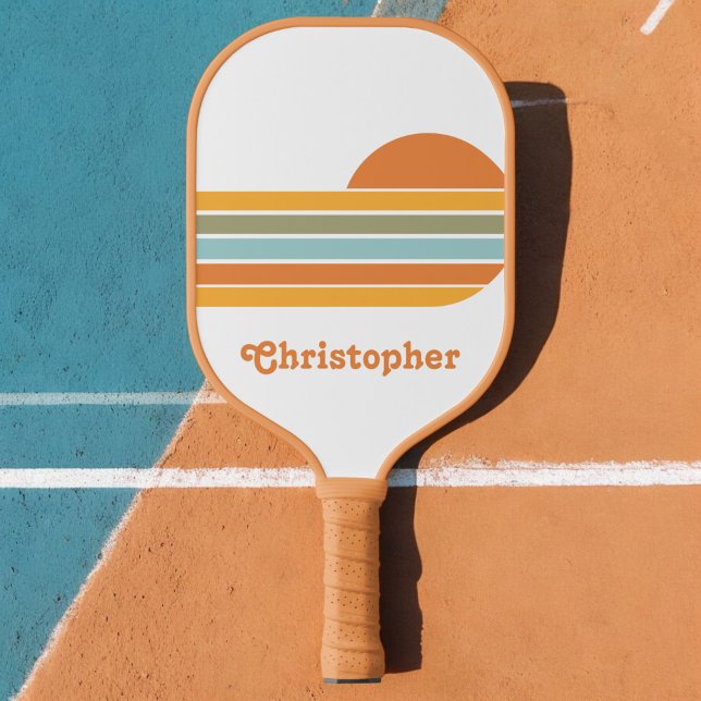 Retro Style Sunrise Pastel Rainbow script name Pickleball Paddle (Creator Uploaded)