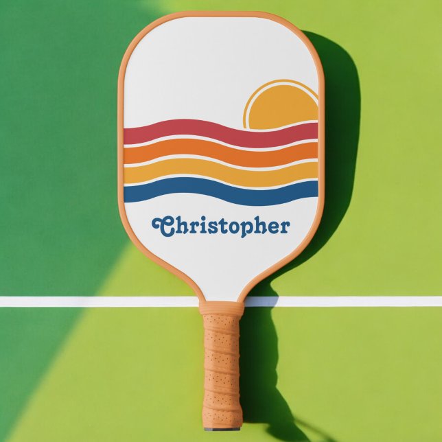 Retro Style Sunrise Pastel Rainbow script name Pickleball Paddle (Creator Uploaded)