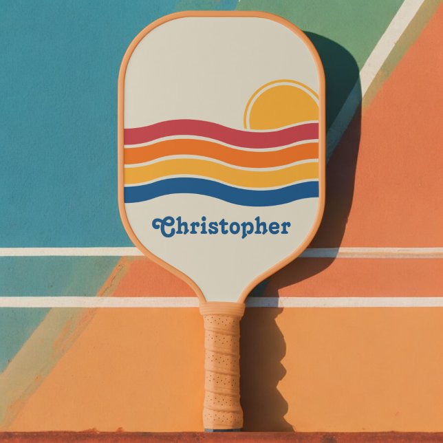 Retro Style Sunrise Pastel Rainbow script name Pickleball Paddle (Creator Uploaded)