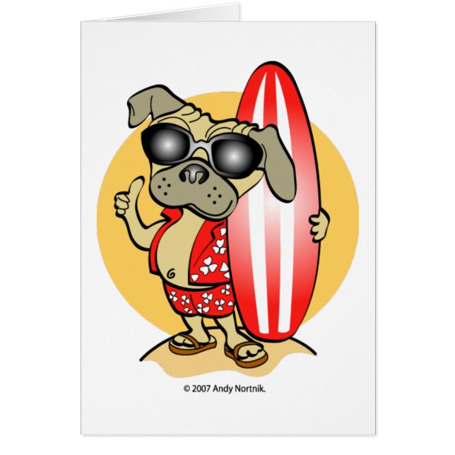 Retro style Surfin' Pug Cards (Front)