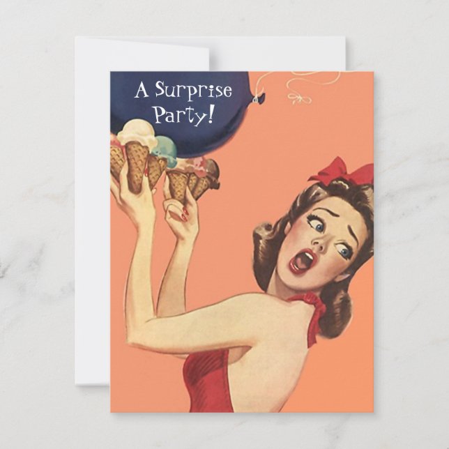 Retro Style Surprise Party Invitations balloon gal (Front)