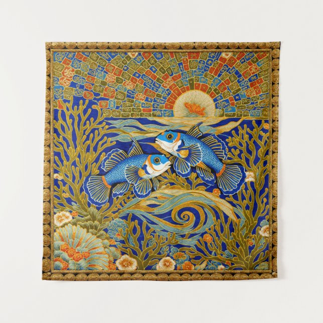 Retro Style Tapestry Blue Mandarin Fish (Front)