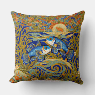 Retro Style Tapestry Blue Mandarin Fish Cushion