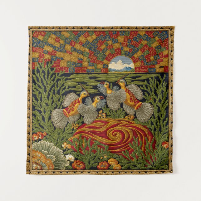 Retro Style Tapestry Exotic Birds (Front)